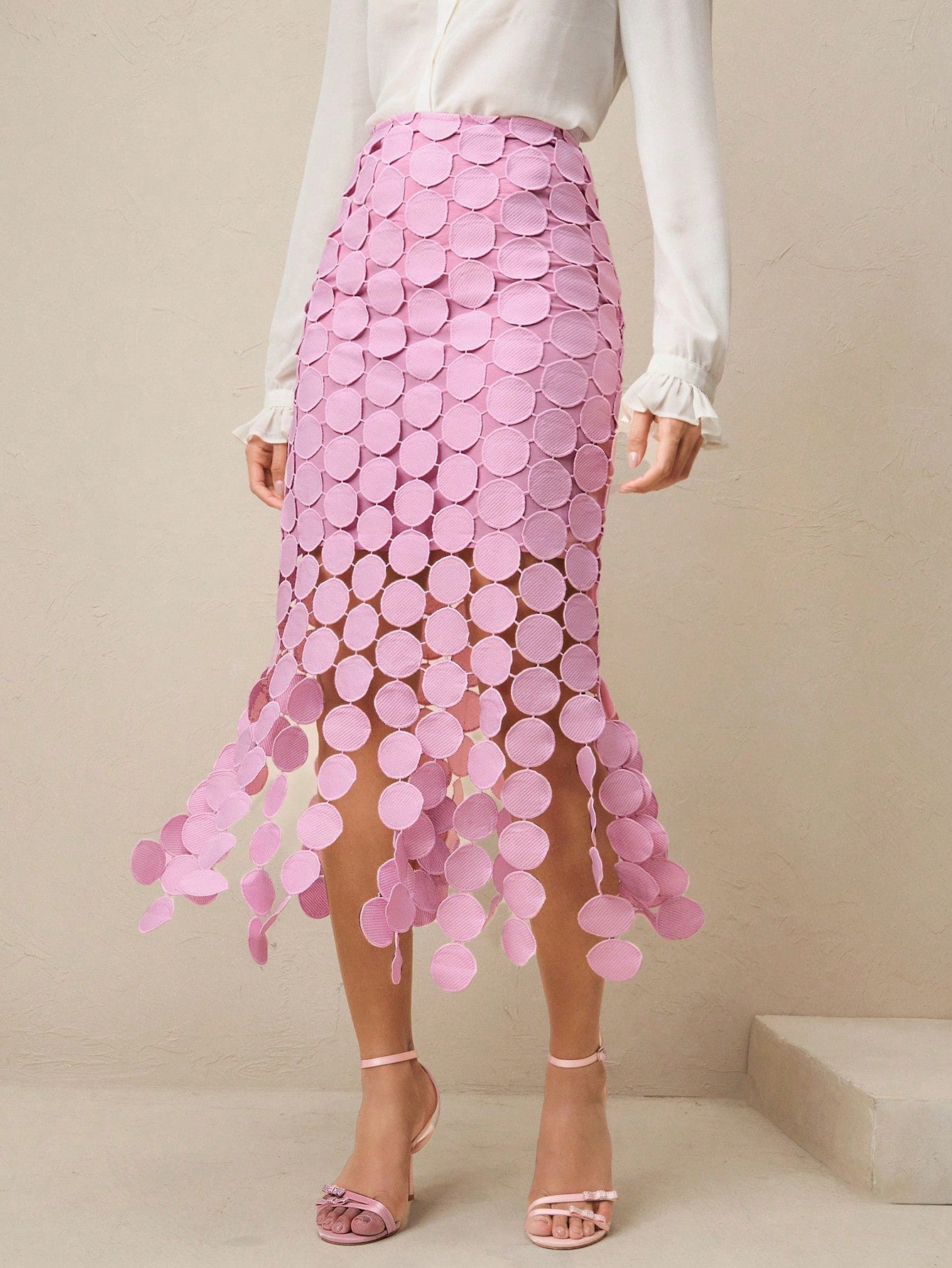 Laser Cut Multi Circle Double Layered Maxi Skirt