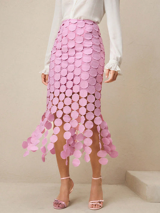 Laser Cut Multi Circle Double Layered Maxi Skirt