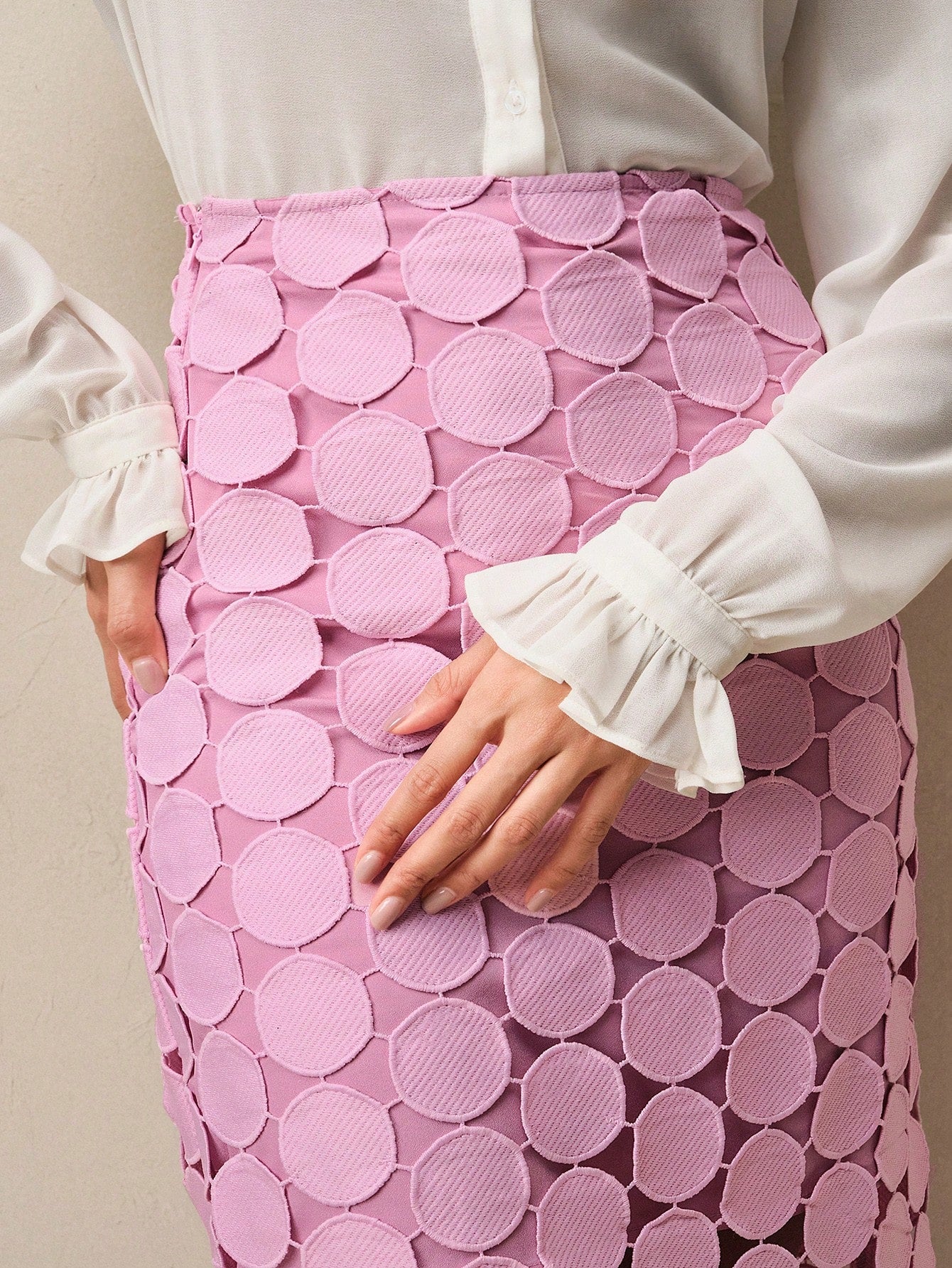 Laser Cut Multi Circle Double Layered Maxi Skirt