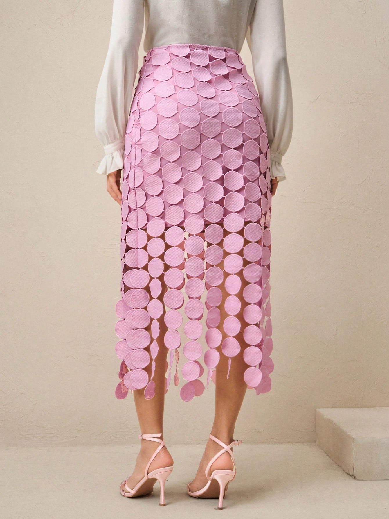 Laser Cut Multi Circle Double Layered Maxi Skirt