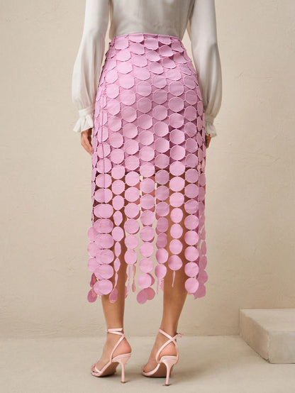 Laser Cut Multi Circle Double Layered Maxi Skirt