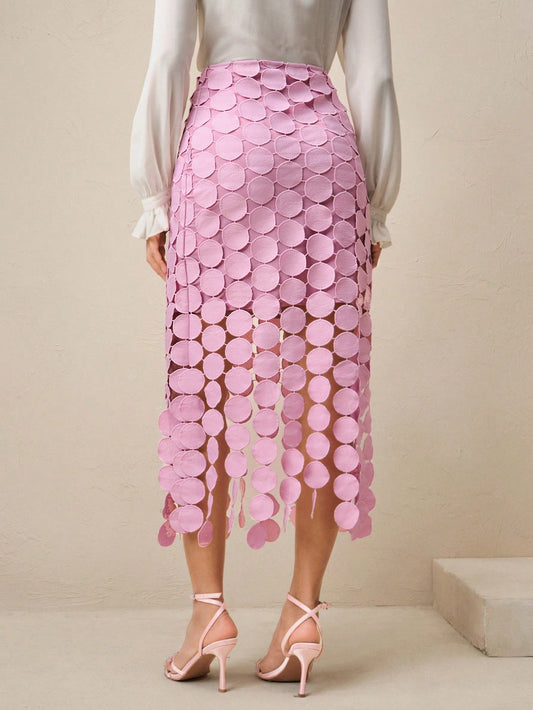 Laser Cut Multi Circle Double Layered Maxi Skirt