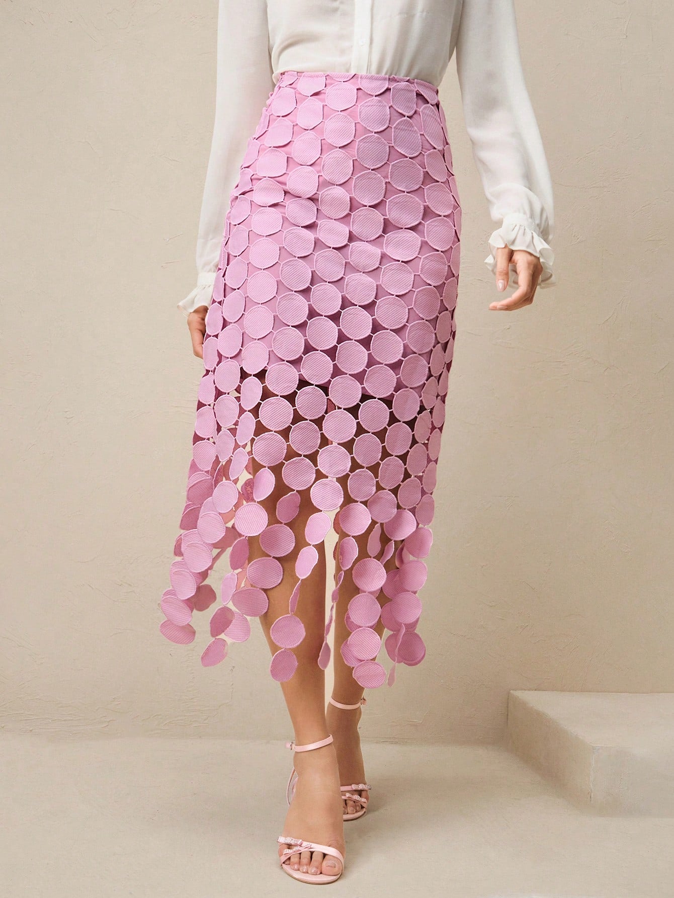 Laser Cut Multi Circle Double Layered Maxi Skirt