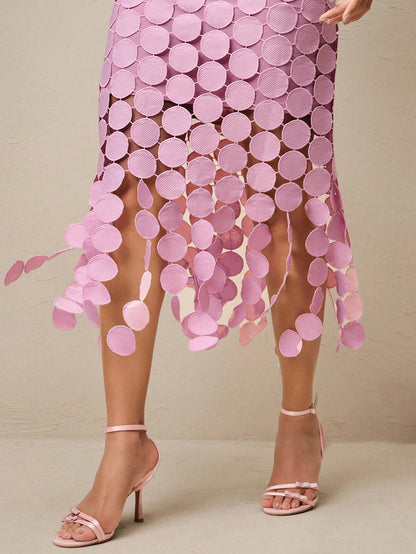 Laser Cut Multi Circle Double Layered Maxi Skirt