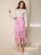 Laser Cut Multi Circle Double Layered Maxi Skirt