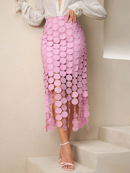 Laser Cut Multi Circle Double Layered Maxi Skirt