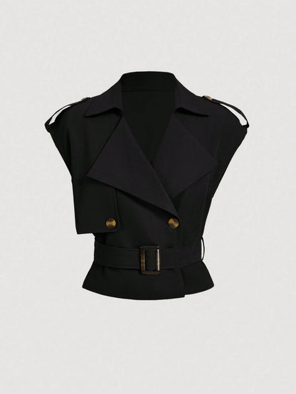 Collared Belted Cropped Trench Coat