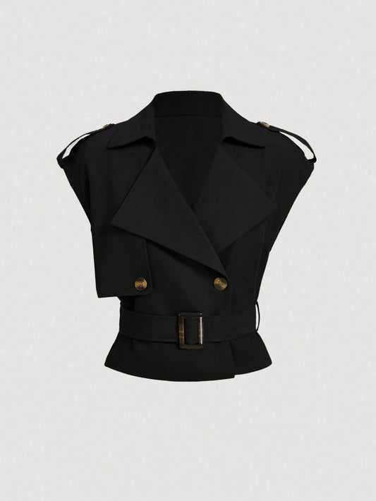Collared Belted Cropped Trench Coat
