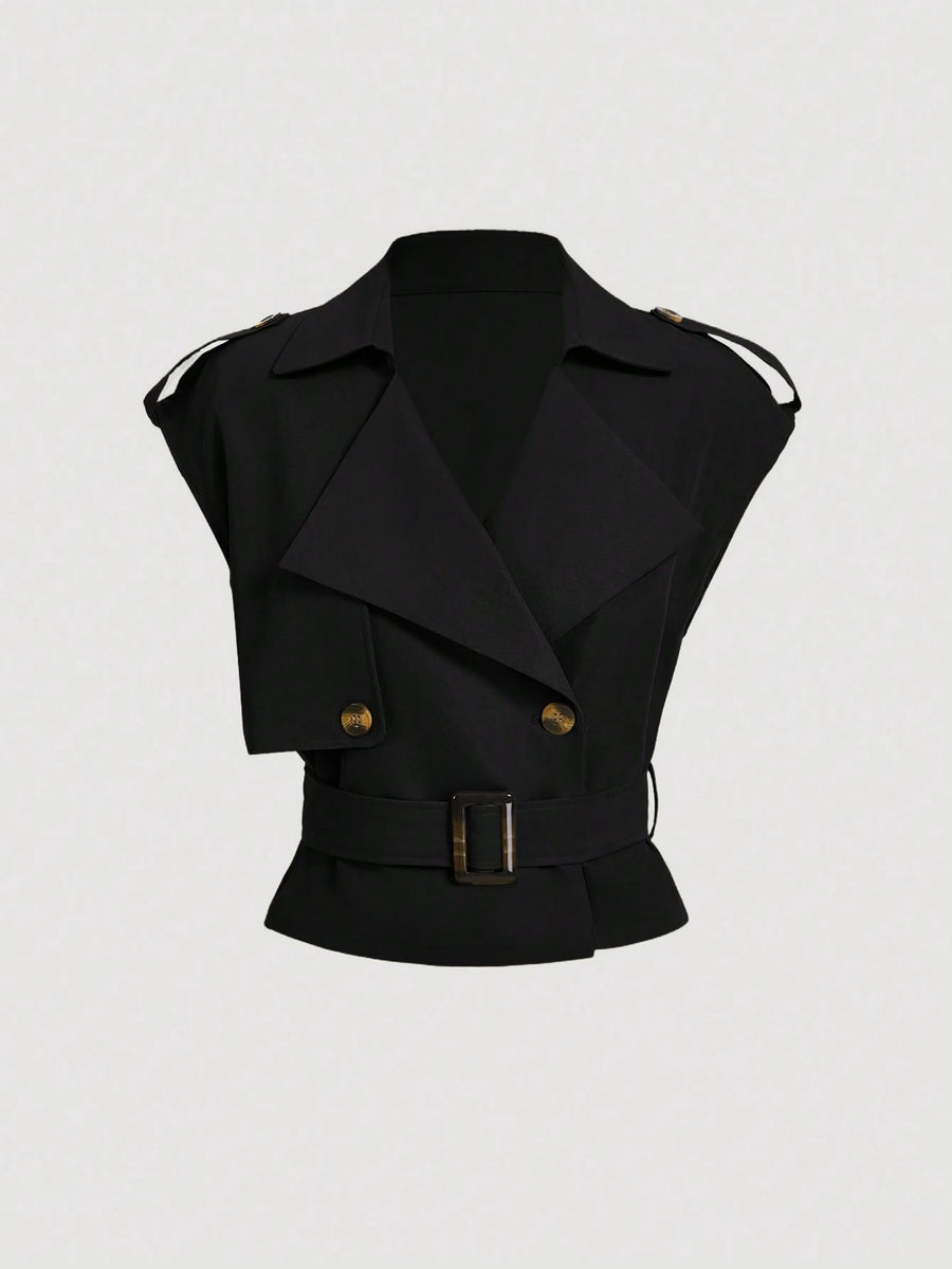 Collared Belted Cropped Trench Coat