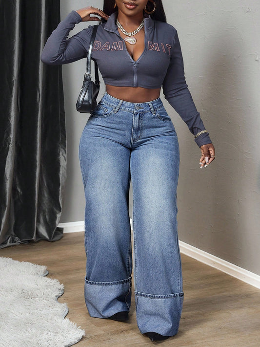 Wide-Leg Loose Casual Versatile Jeans