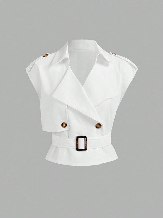 Collared Belted Cropped Trench Coat