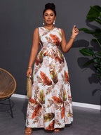 Crew Neck Twist Ruffle Hem Sleeveless Dress