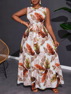 Crew Neck Twist Ruffle Hem Sleeveless Dress