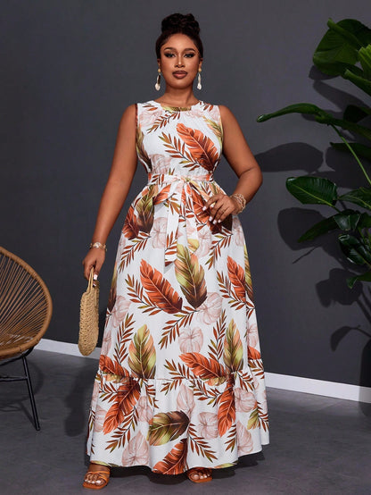 Crew Neck Twist Ruffle Hem Sleeveless Dress