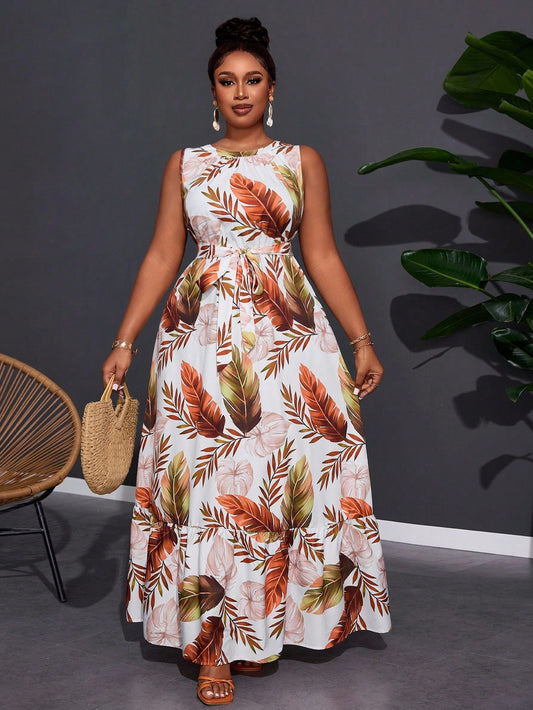 Crew Neck Twist Ruffle Hem Sleeveless Dress