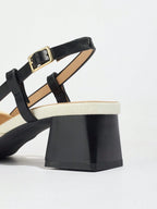 Pointed Closed Toe Two-Tone Thick Heel Pumps
