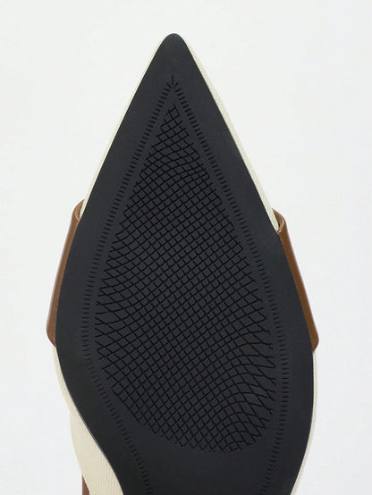 Pointed Closed Toe Two-Tone Thick Heel Pumps