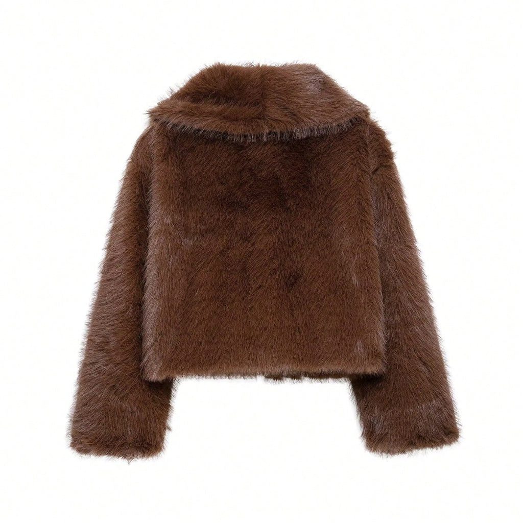Brown faux fur jacket on a white background