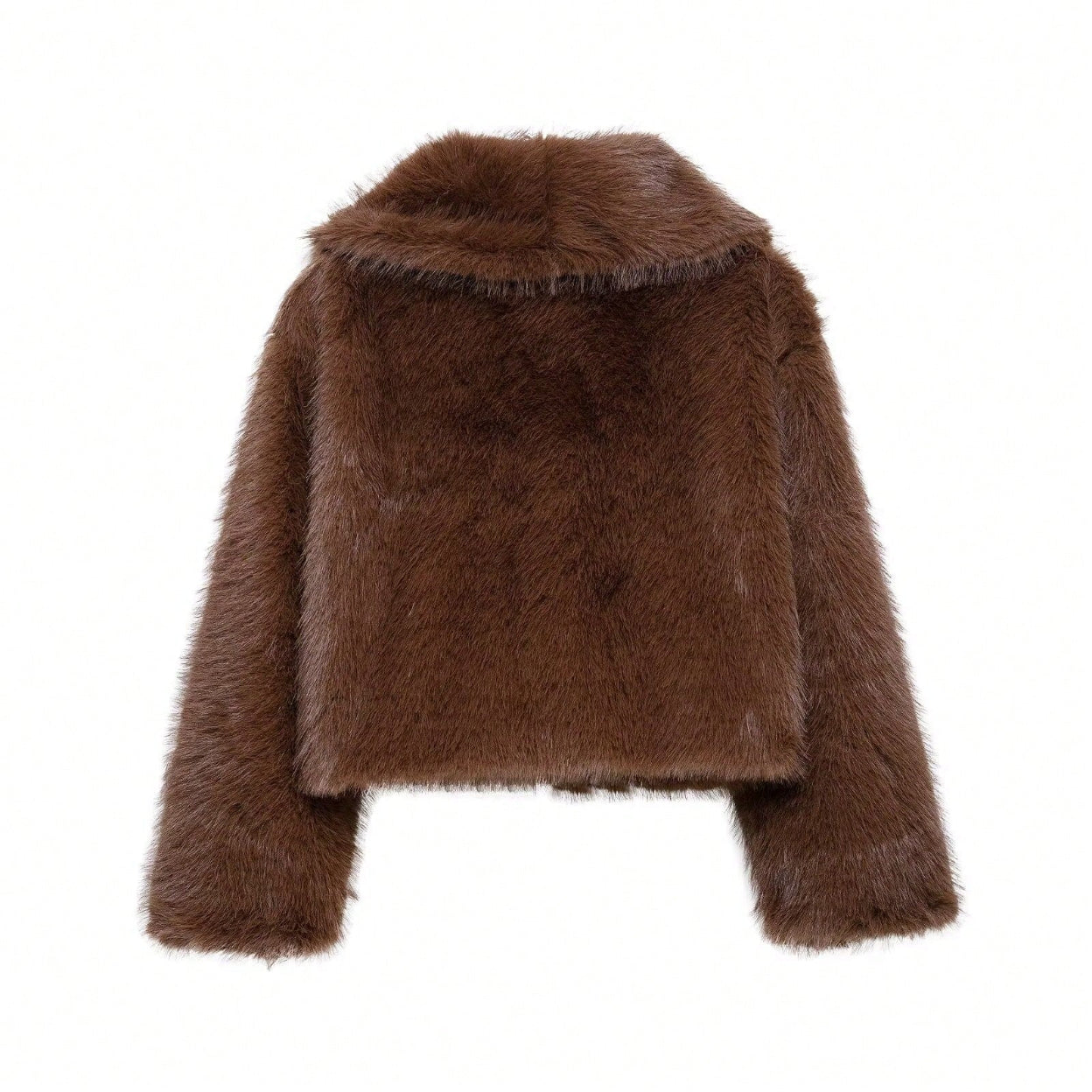 Brown faux fur jacket on a white background