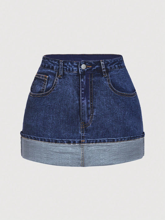Solid Minimalist Casual Denim Skirt