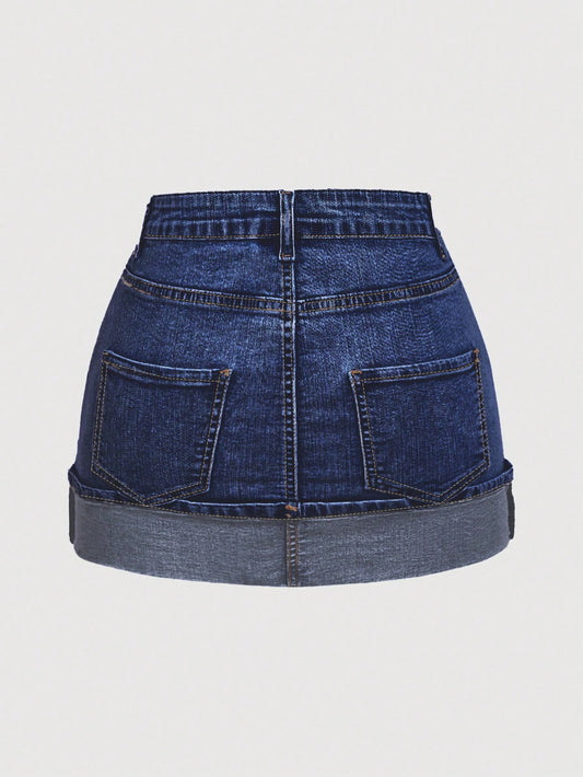 Solid Minimalist Casual Denim Skirt