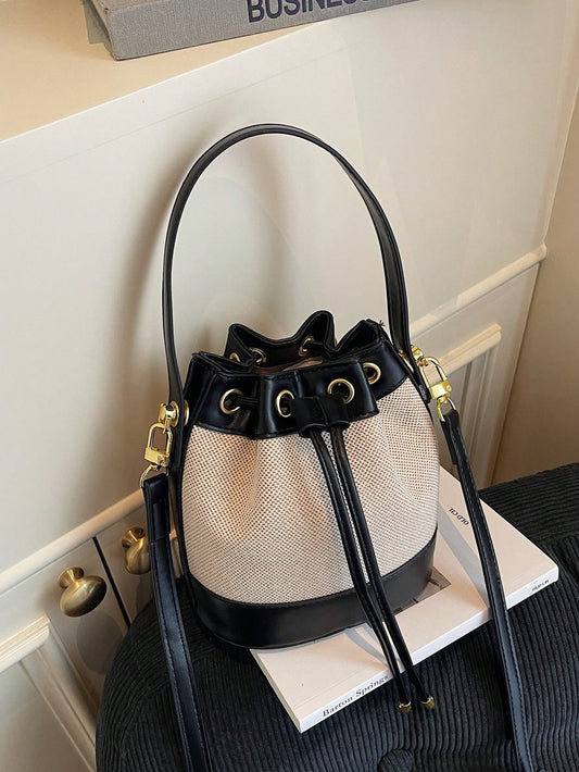 Bucket Straw Woven Shoulder Bag