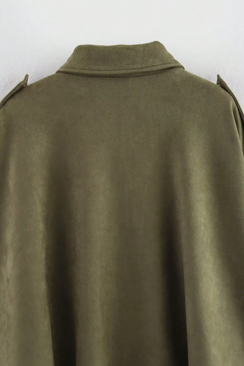 Green military-style jacket on a white background