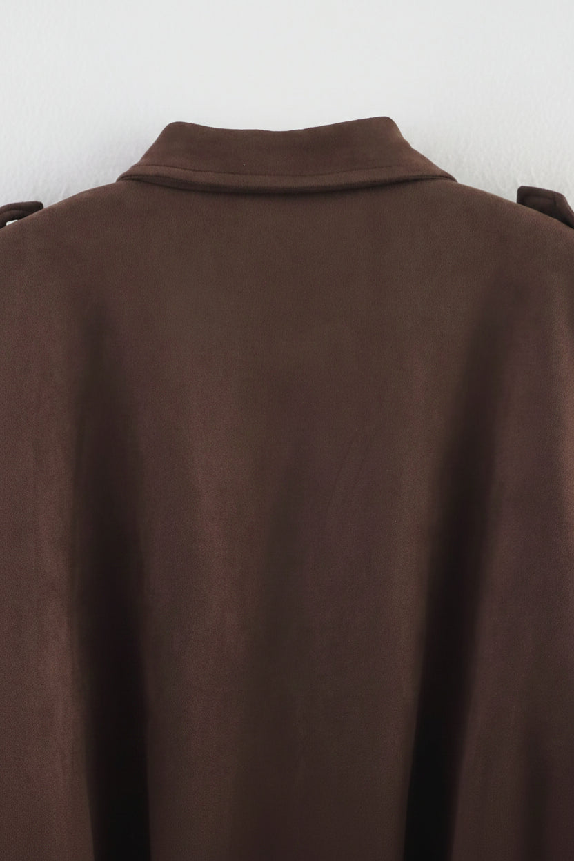 Brown coat with a collar on a white background