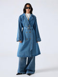 Minimalist Lapel Neck Double-Breasted Denim Coat