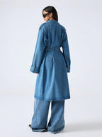 Minimalist Lapel Neck Double-Breasted Denim Coat