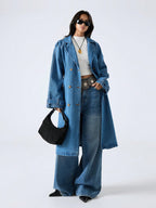 Minimalist Lapel Neck Double-Breasted Denim Coat