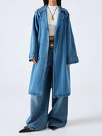 Minimalist Lapel Neck Double-Breasted Denim Coat