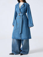 Minimalist Lapel Neck Double-Breasted Denim Coat