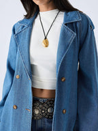 Minimalist Lapel Neck Double-Breasted Denim Coat