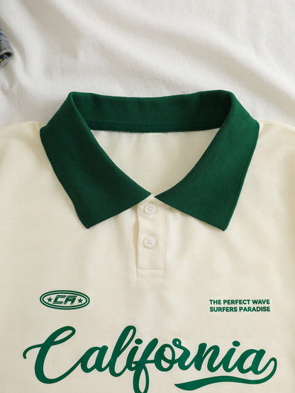 Graphic Contrast Collar Tee