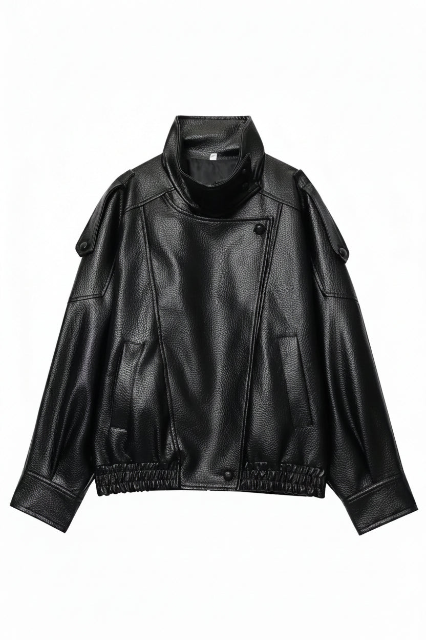Black leather jacket on a white background