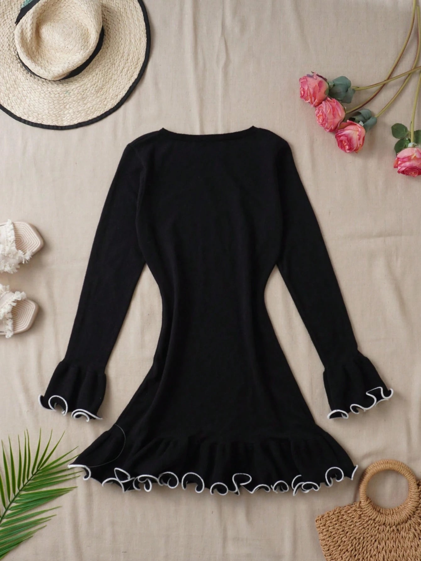 Sweater Curled Edge Mini Dress