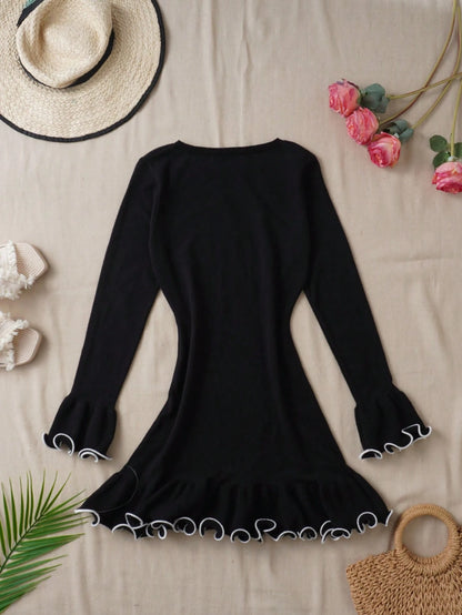 Sweater Curled Edge Mini Dress