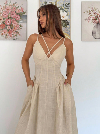 Ruffle Elegant A-Line Long Skirt Dress