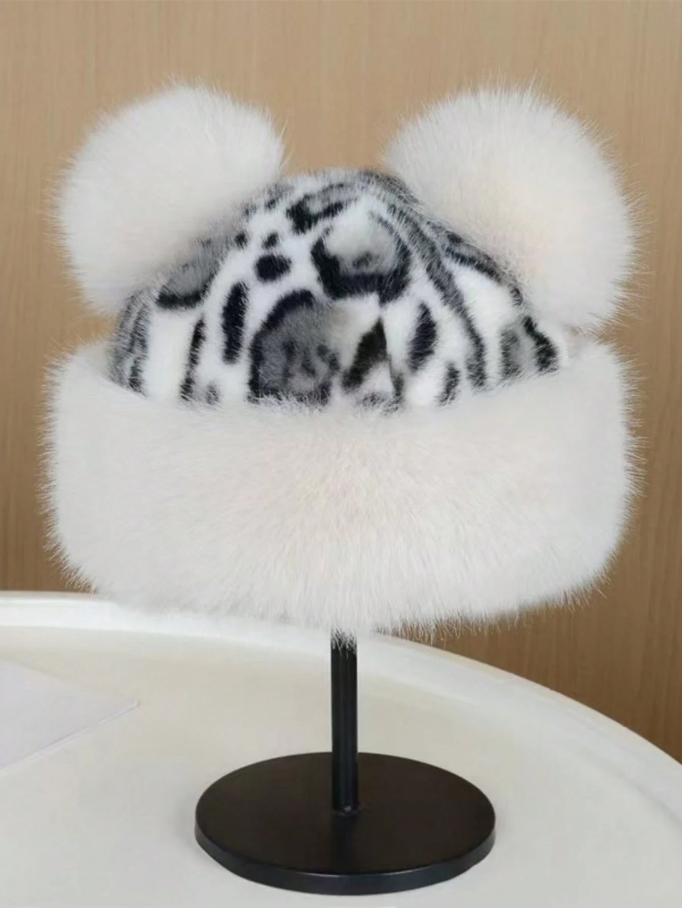 Vintage Leopard Mongolian Fur Hat