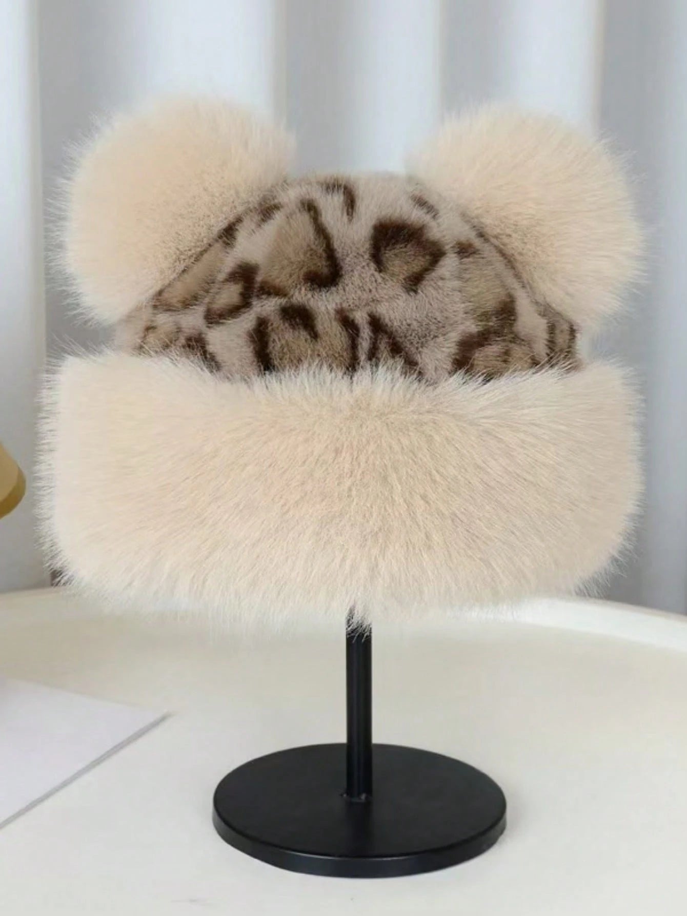 Vintage Leopard Mongolian Fur Hat