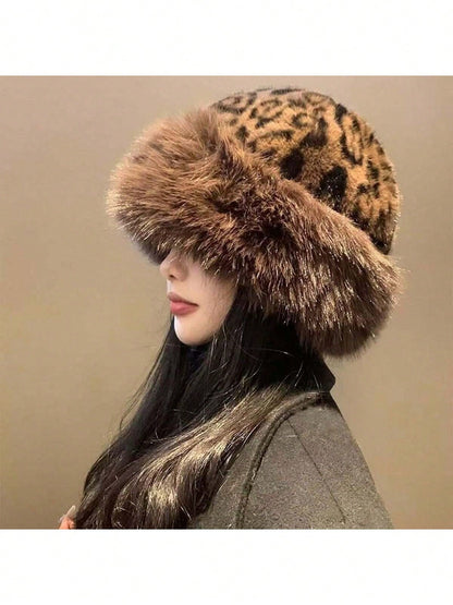 Leopard Knitted Mongolian Hat