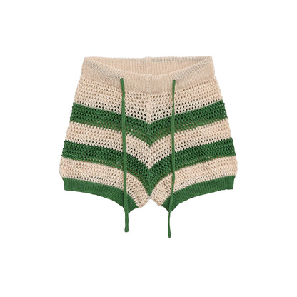 Striped Knit Cardigan Shirt and Knit Shorts Set