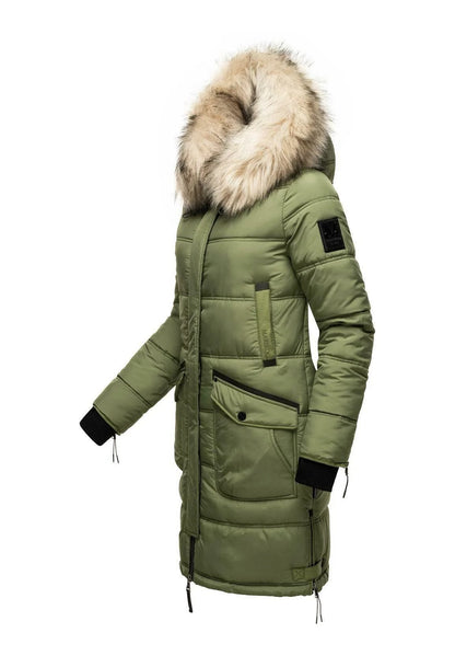 Fuzzy Trim Hooded Padded Coat