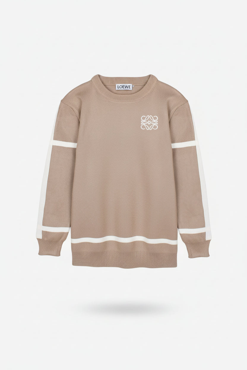 Beige sweatshirt with white accents on a white background