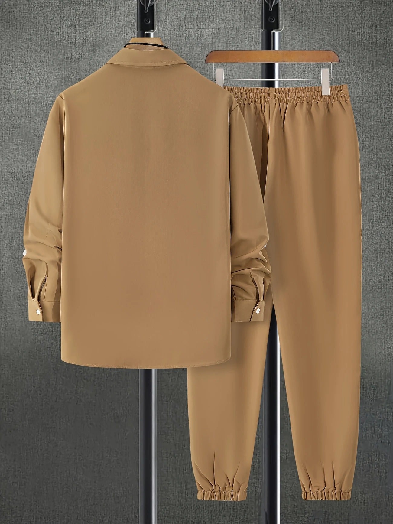 Long Sleeve Shirt Solid Drawstring Pants  Two-piece Sets