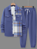 Long Sleeve Shirt Solid Drawstring Pants Two-piece Sets