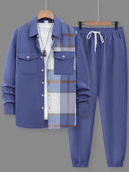 Long Sleeve Shirt Solid Drawstring Pants Two-piece Sets