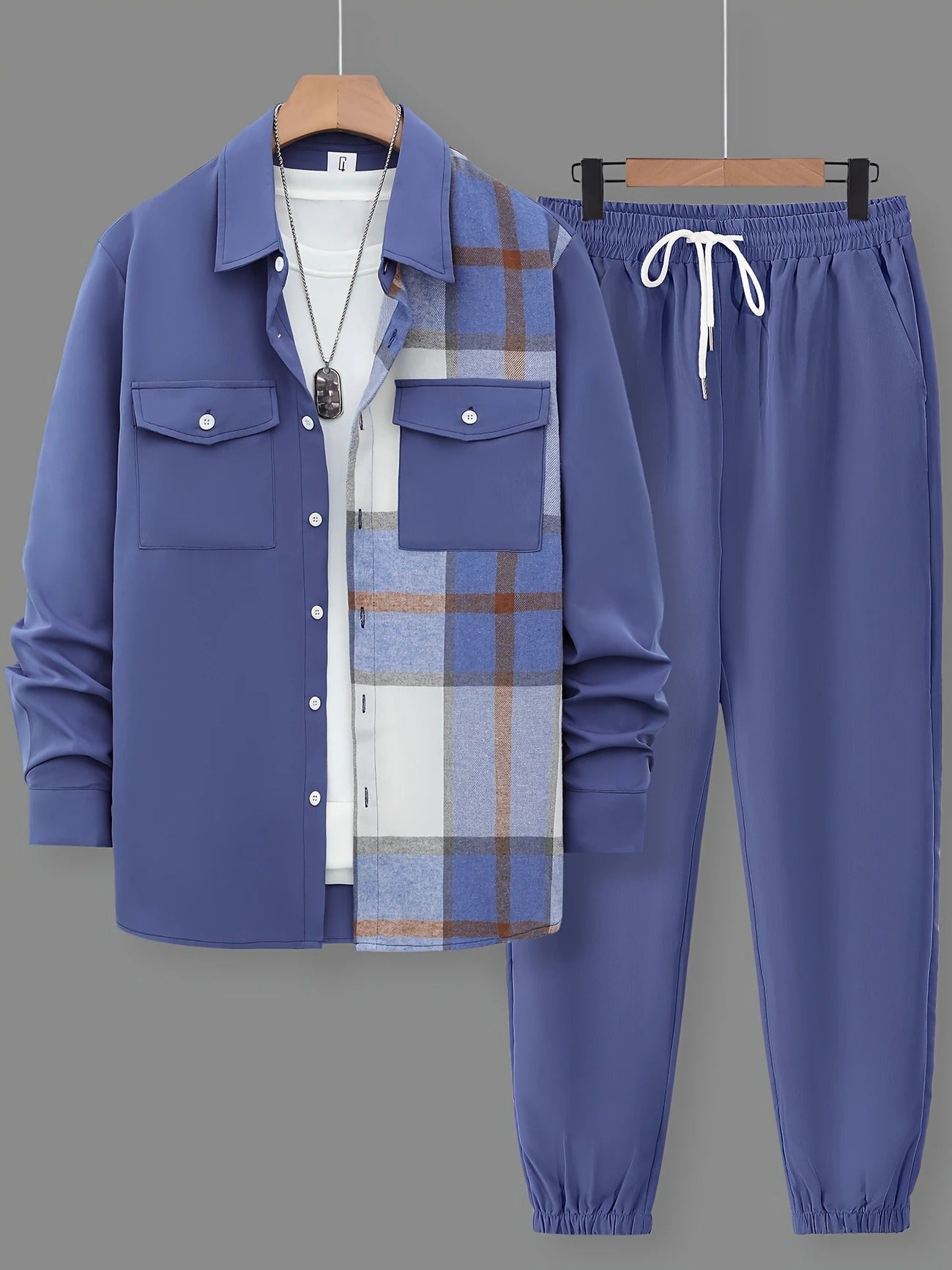 Long Sleeve Shirt Solid Drawstring Pants Two-piece Sets