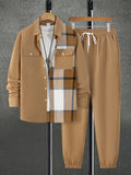 Long Sleeve Shirt Solid Drawstring Pants  Two-piece Sets